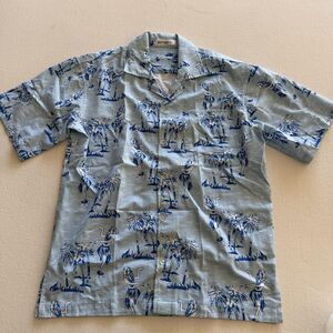 APTRO Shirt Mens Small Blue Hawaiian Hula Girl Button Up Tropical Beach Casual